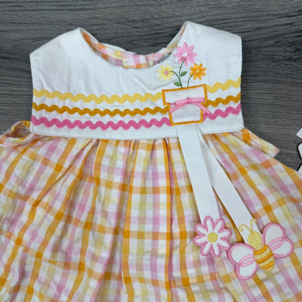 Vintage 2001 Youngland 12M Baby Dress Bloomers Set Pink Gingham Floral NWT - Picture 7 of 13